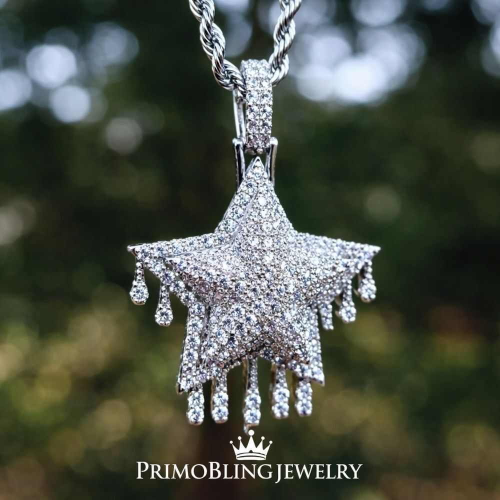 Silver Iced Out Drip Star Necklace